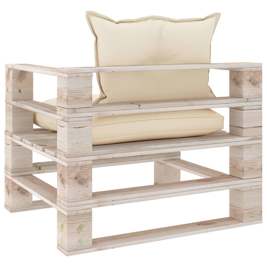 Poltrona da Giardino Pallet con Cuscini Crema in Legno di Pino