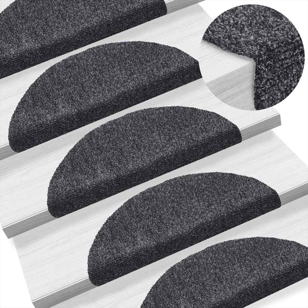 Tappetini per scale autoadesivi 5 pz 56x17x3 cm Grigio scuro semicircolari