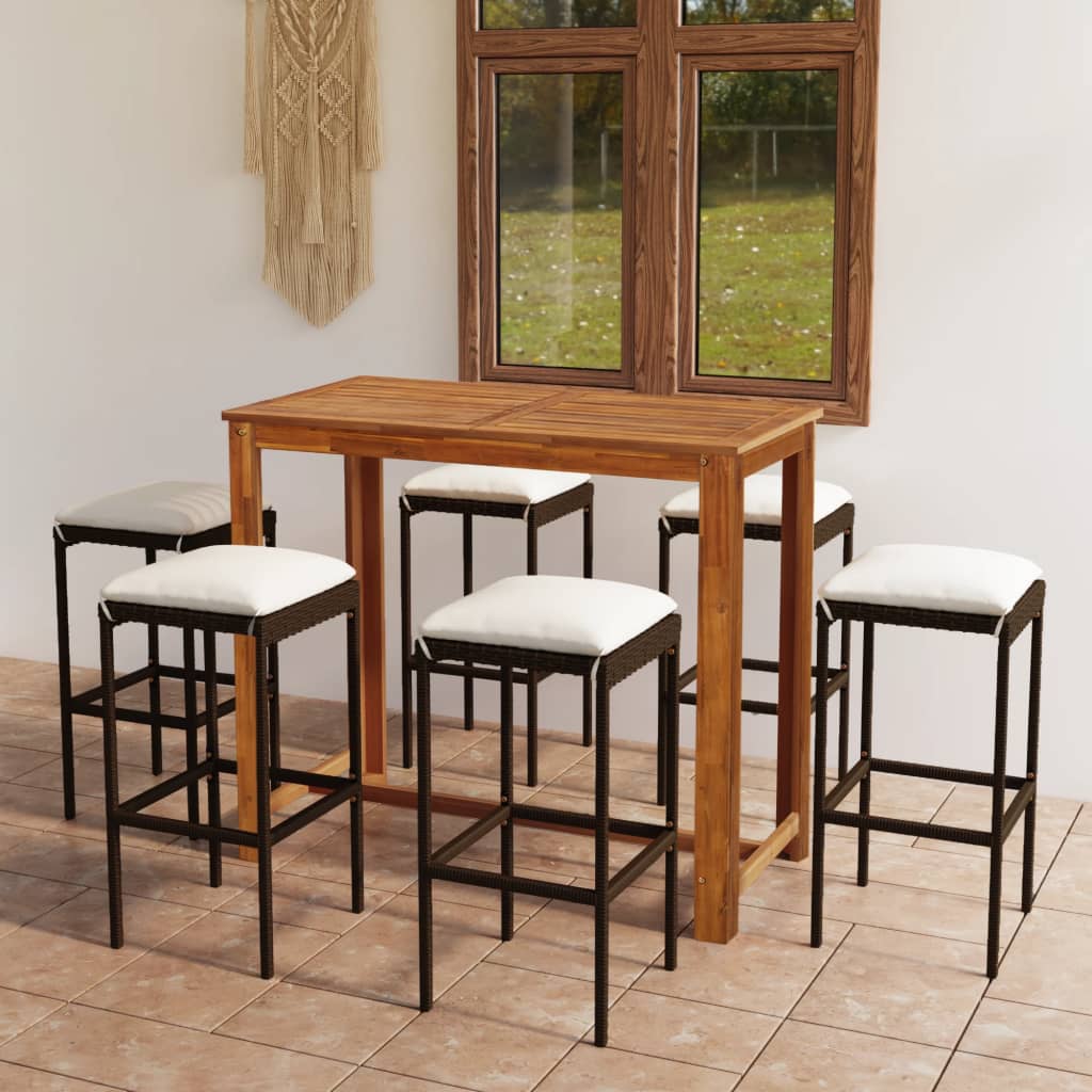 Set Bar da Giardino 7 pz con Cuscini Marrone