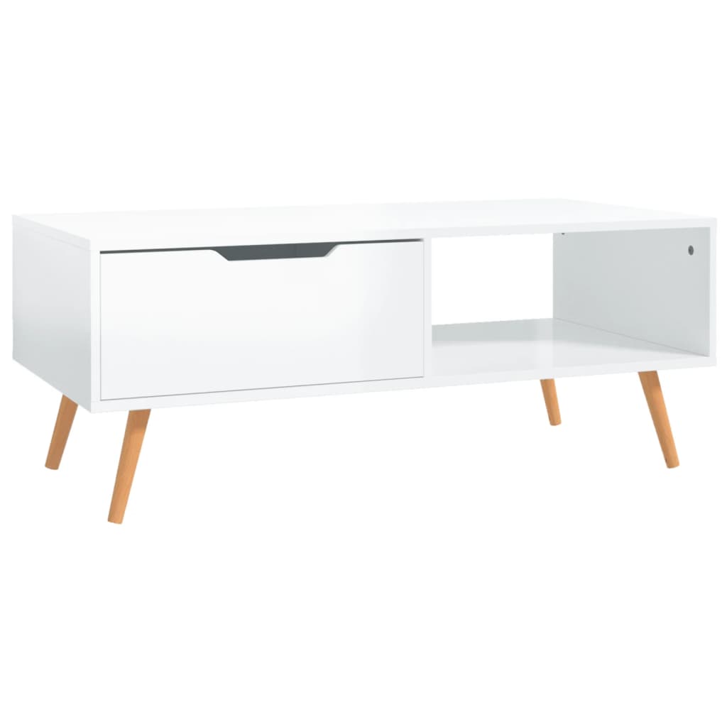 Tavolino Salotto Bianco Lucido 100x49,5x43 cm Legno Multistrato