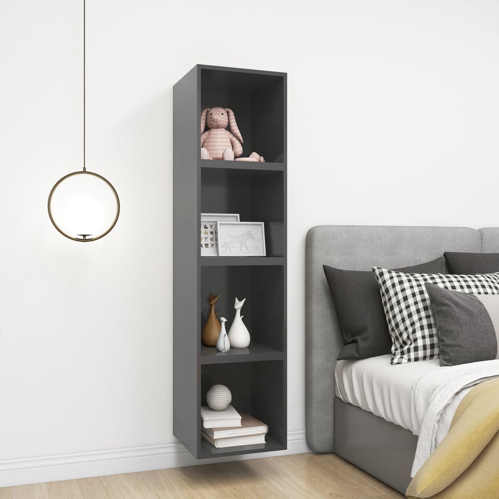 Mobili a Muro 4pz Grigi 37x37x37 cm in Legno Multistrato