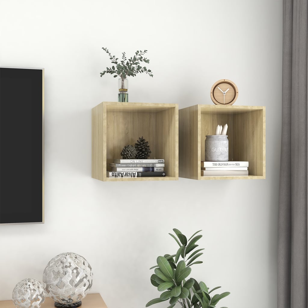 Mobili a Muro 2pz Rovere Sonoma 37x37x37 cm Legno Multistrato
