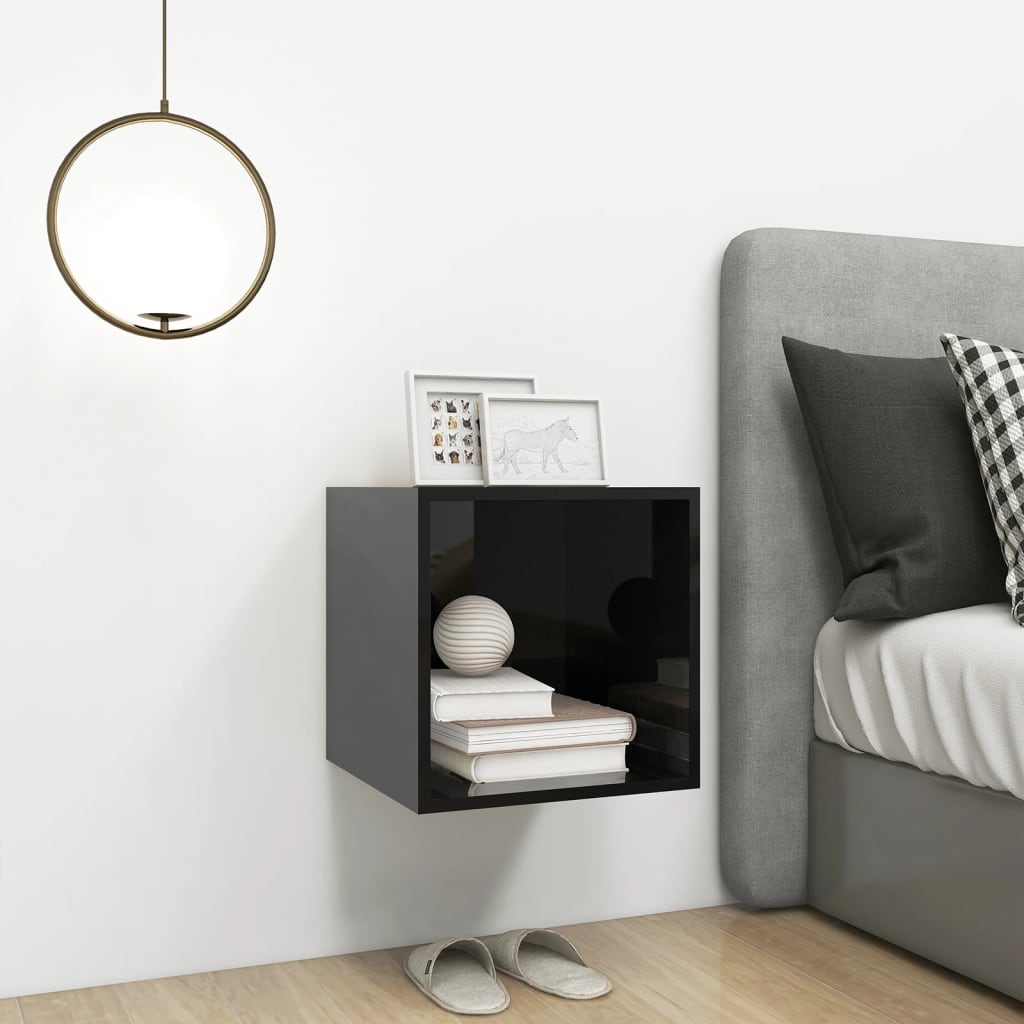 Mobile a Muro Nero Lucido 37x37x37 cm in Legno Multistrato