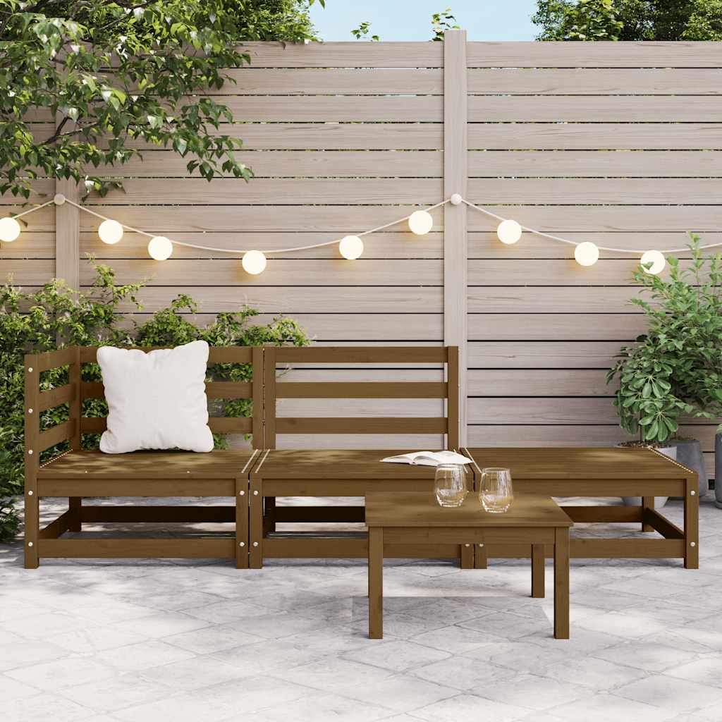 Set Salotto da Giardino 3 pz Ambrato in Legno Massello di Pino