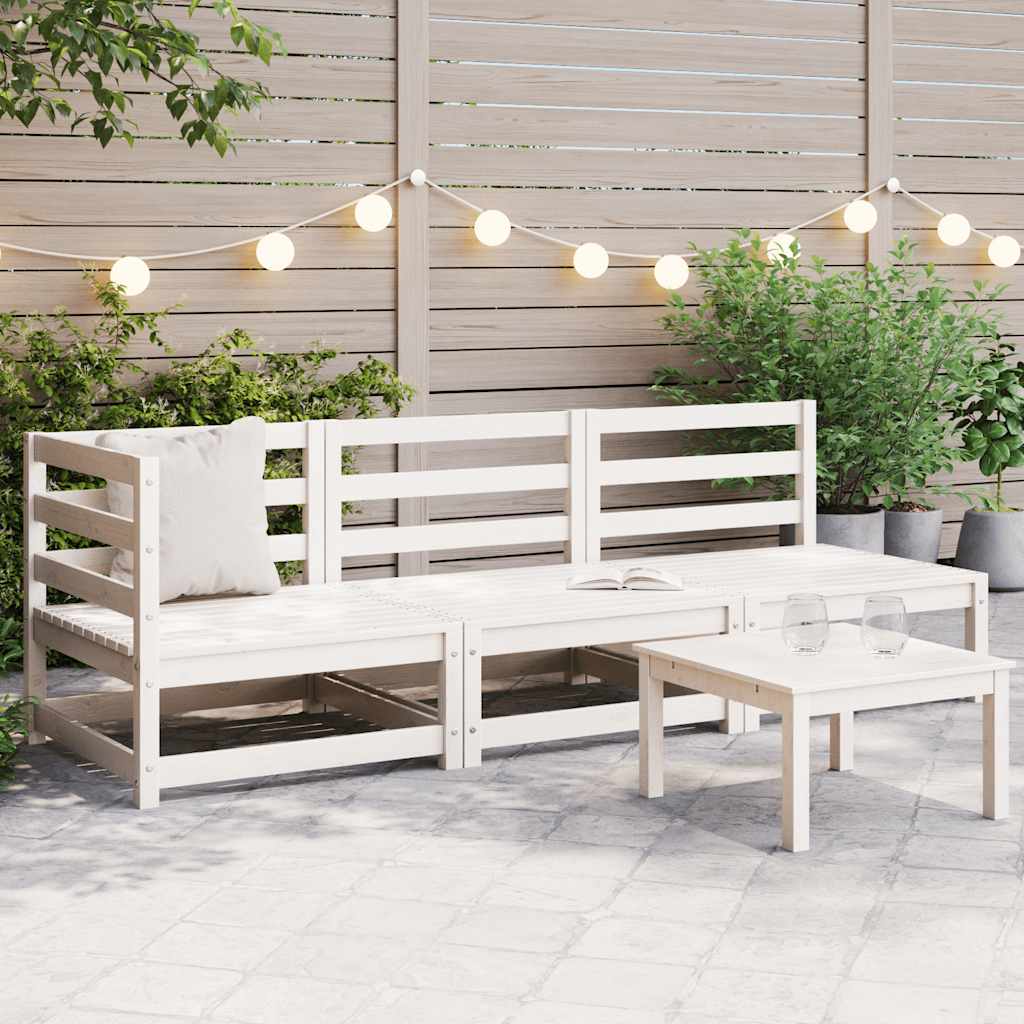 Set Divani da Giardino 3 pz Bianchi in Legno Massello di Pino