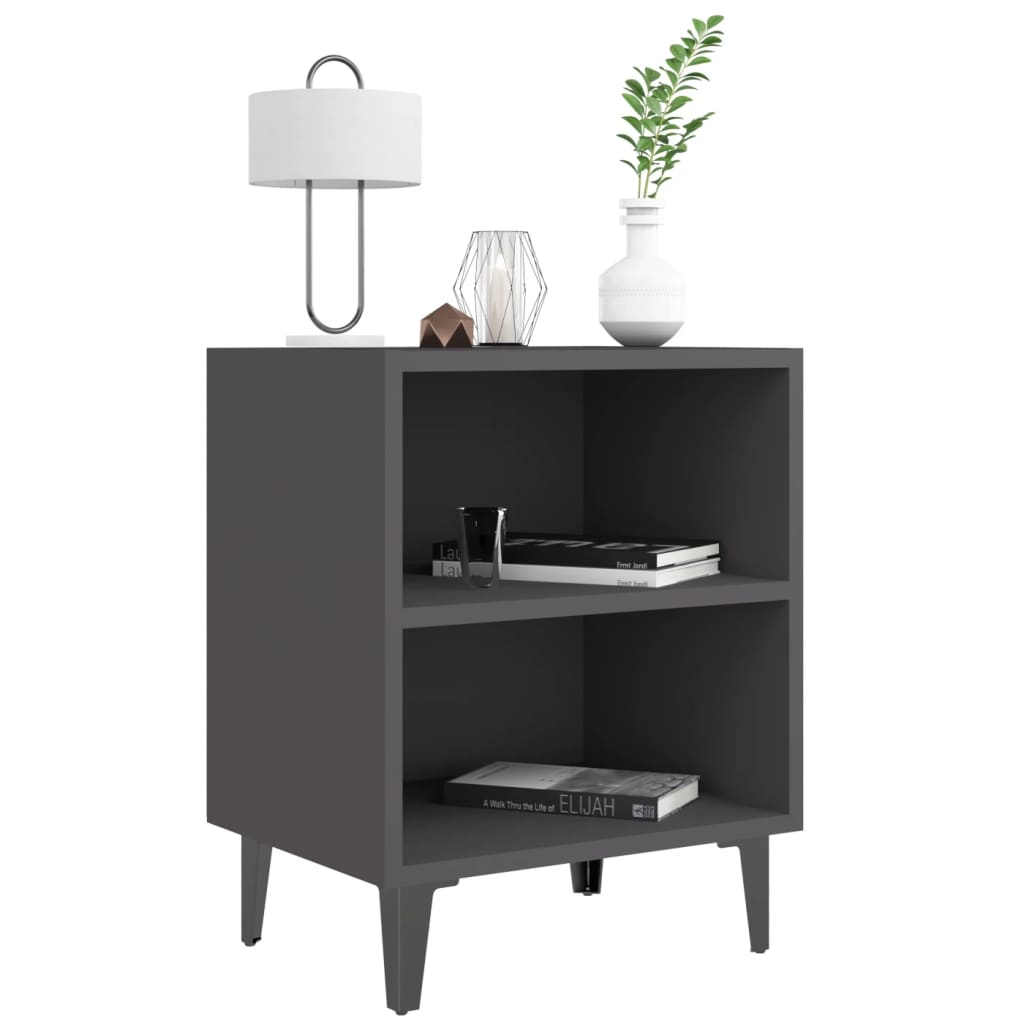 Comodini con Gambe in Metallo 2pz Grigi 40x30x50 cm