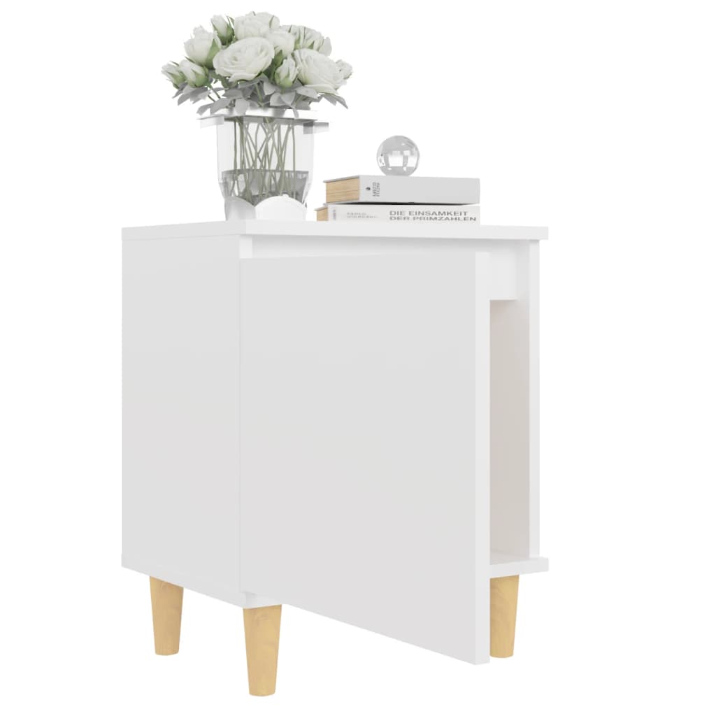 Comodino con Gambe in Legno Massello Bianco 40x30x50 cm