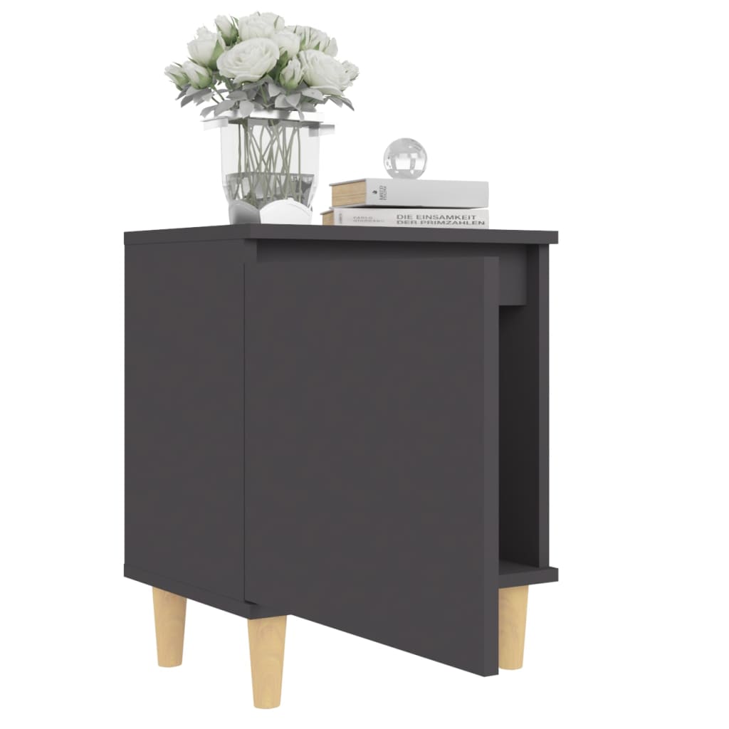 Comodini con Gambe in Legno Massello 2pz Grigi 40x30x50 cm