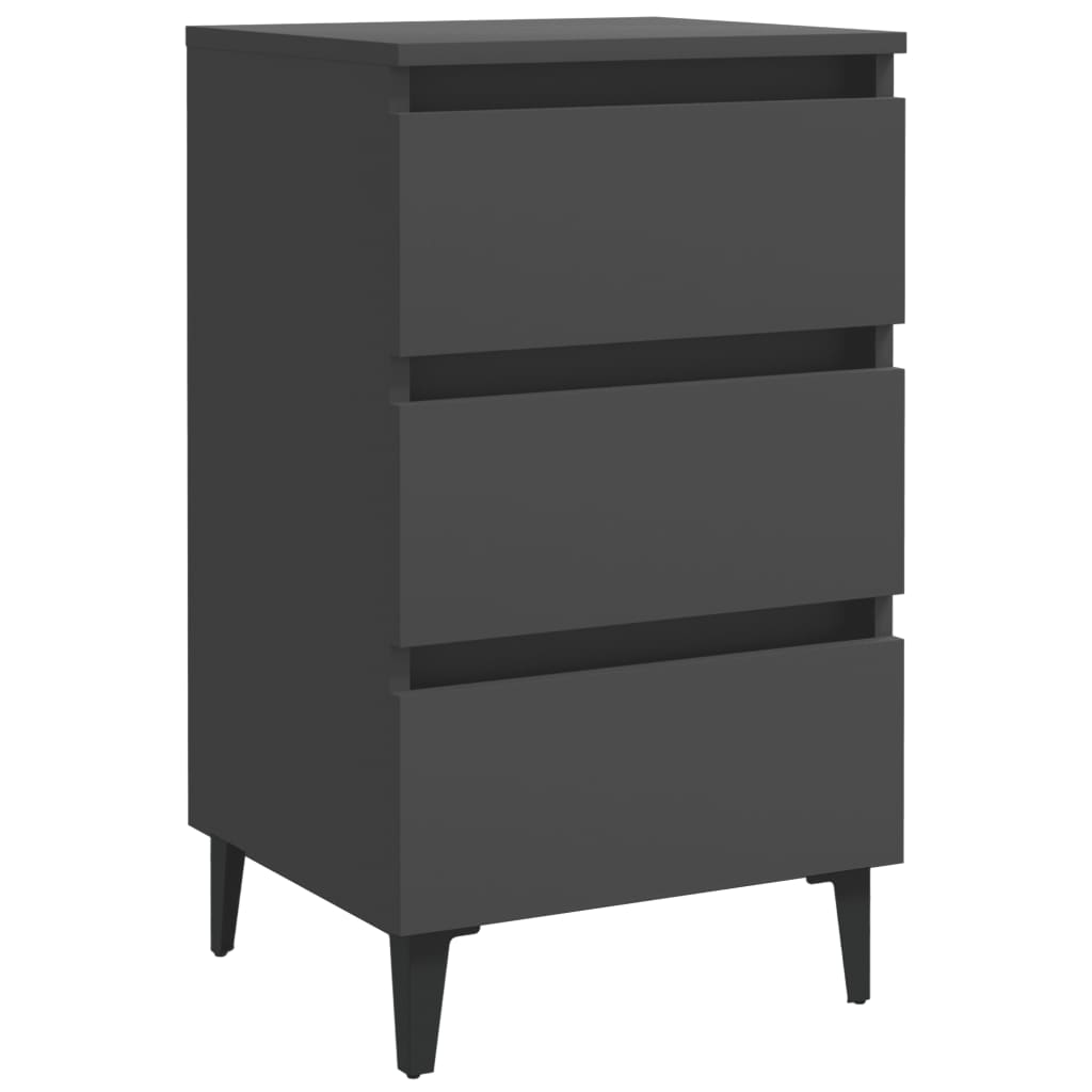 Comodini con Gambe in Metallo 2pz Grigi 40x35x69 cm