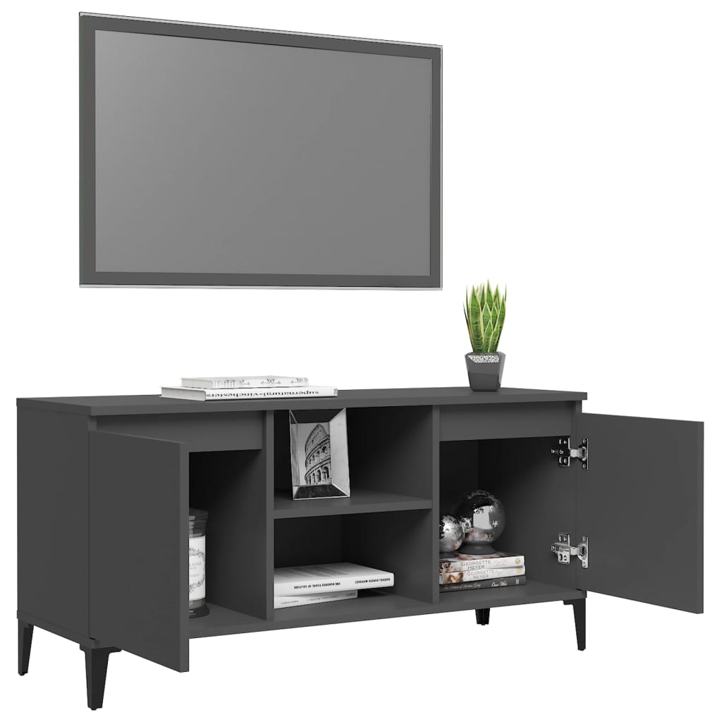 Mobile TV con Gambe in Metallo Grigio 103,5x35x50 cm