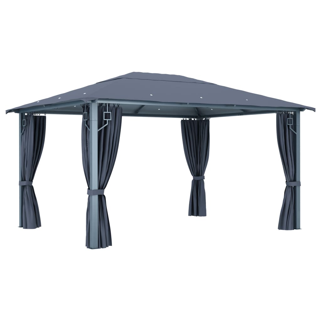 Gazebo con Tende e Luci LED 400x300 cm Antracite in Alluminio