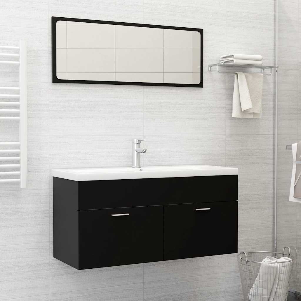 Set Mobili da Bagno Nero in Truciolato