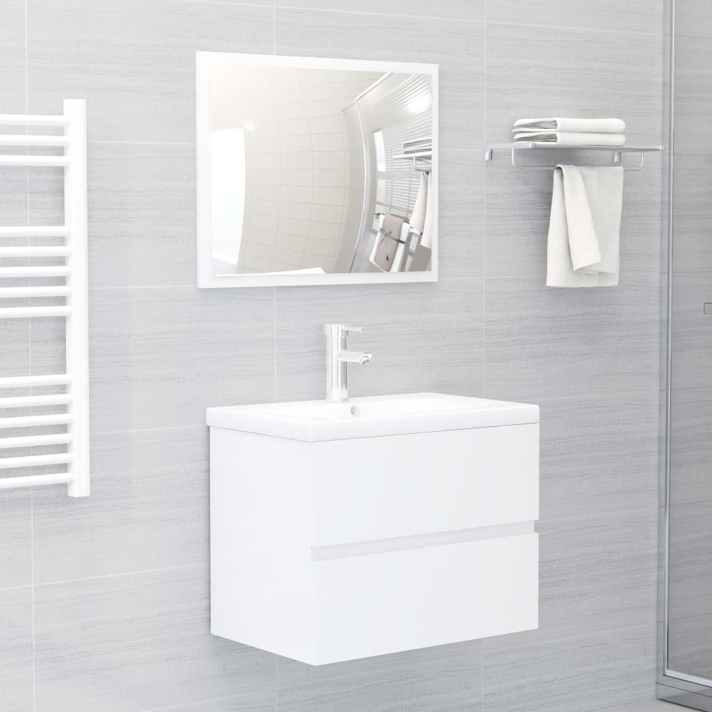 Set Mobili da Bagno Bianco Lucido in Legno Multistrato