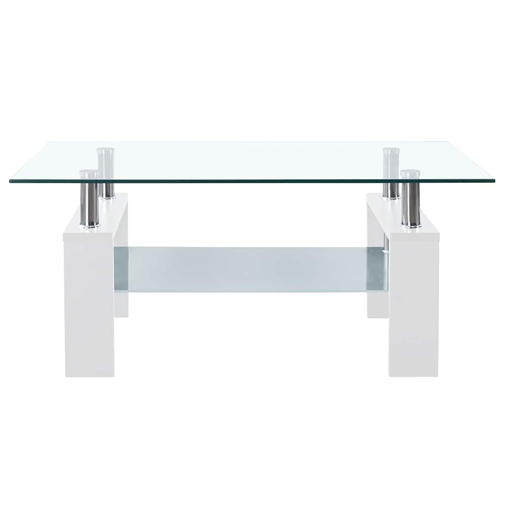 Tavolino Bianco e Trasparente 95x55x40 cm Vetro Temperato