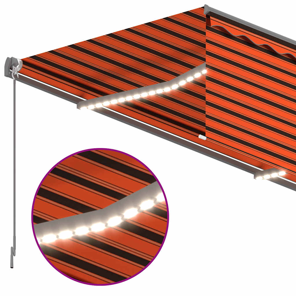 Tenda da Sole Retrattile Manuale LED 3,5x2,5m Arancione Marrone