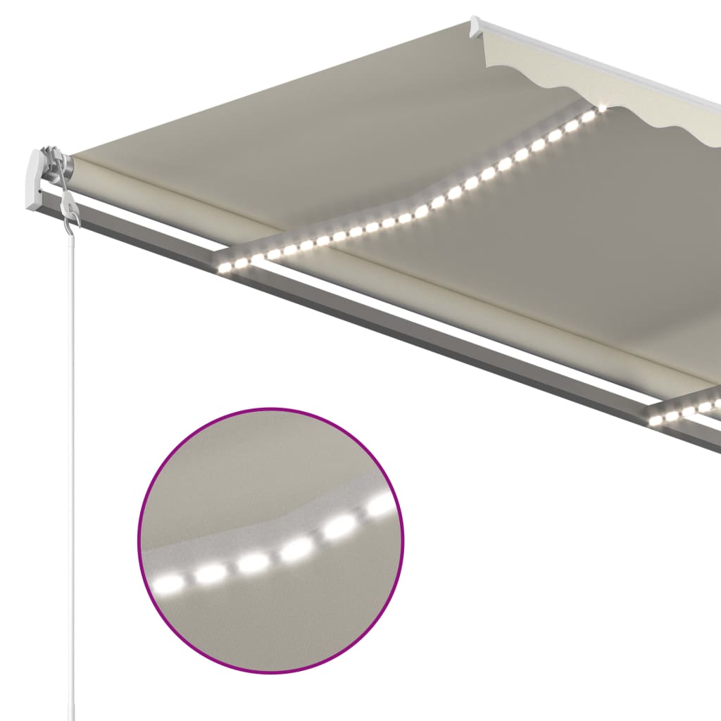 Tenda da Sole Retrattile Manuale con LED 3x2,5 m Crema
