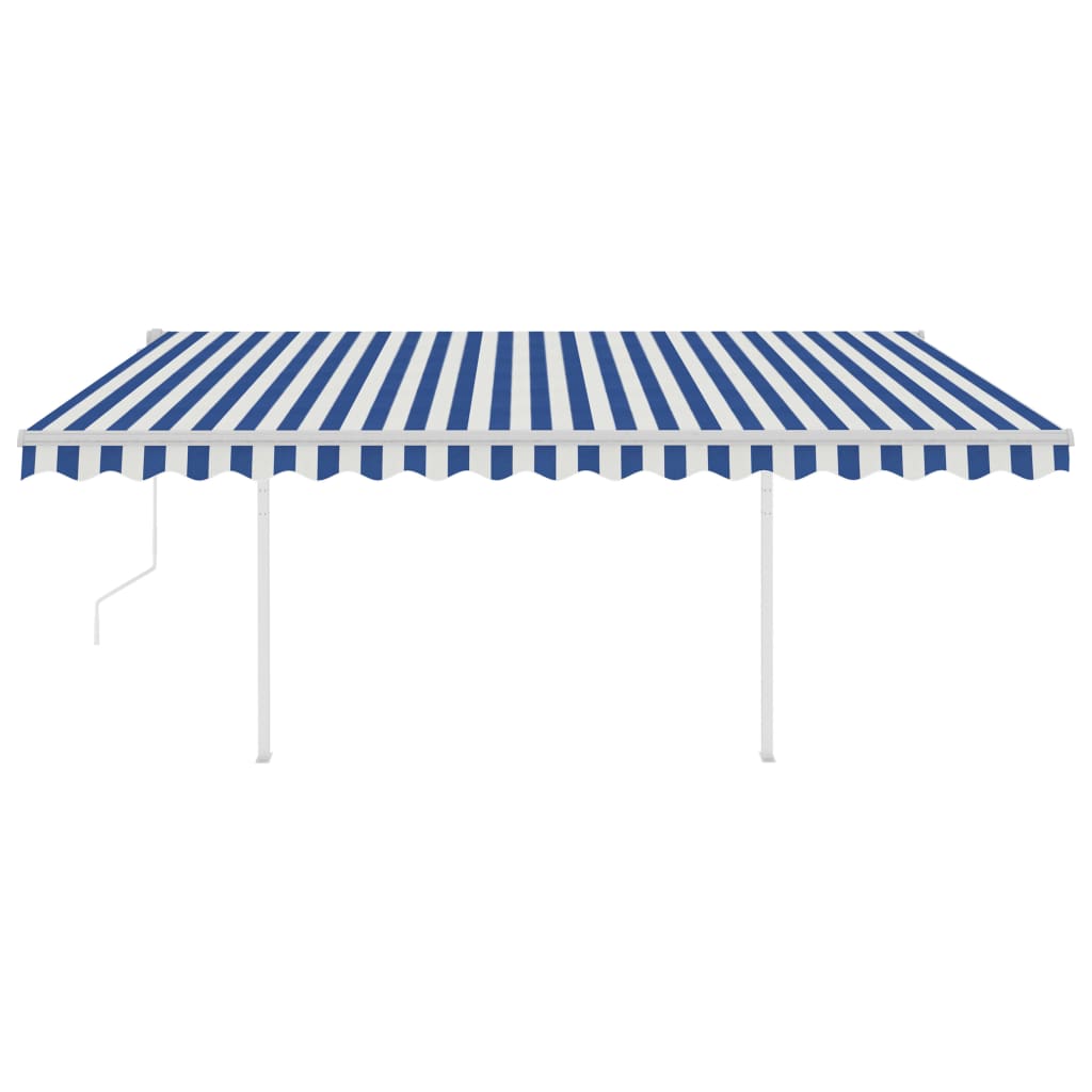 Tenda da Sole Retrattile Automatica e Pali 4,5x3,5 m Blu Bianca