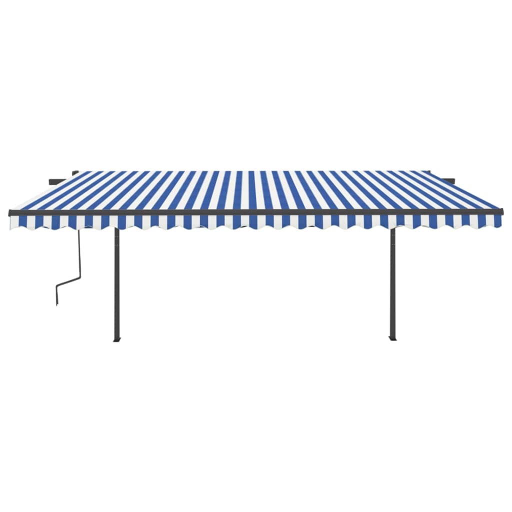 Tenda da Sole Retrattile Manuale con Pali 5x3 m Blu e Bianca