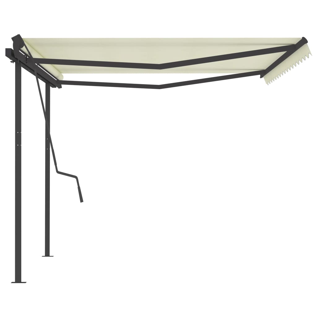 Tenda da Sole Retrattile Manuale con Pali 4,5x3,5 m Crema