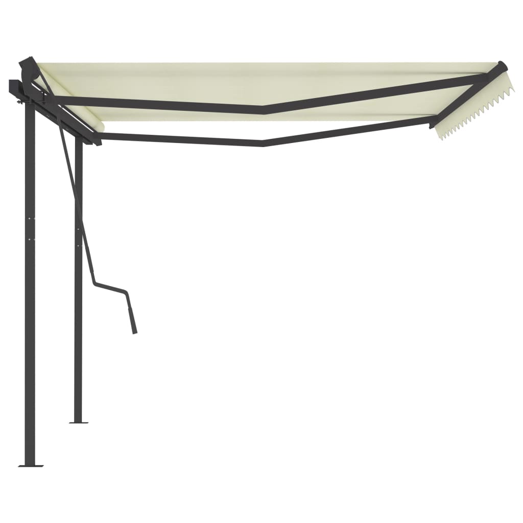 Tenda da Sole Retrattile Manuale con Pali 4,5x3,5 m Crema