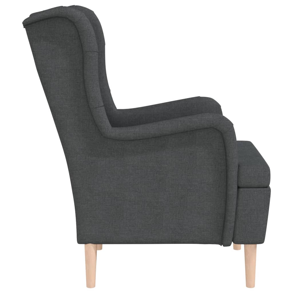 Poltrona con Piedini Legno Massello Hevea Grigio Scuro Tessuto