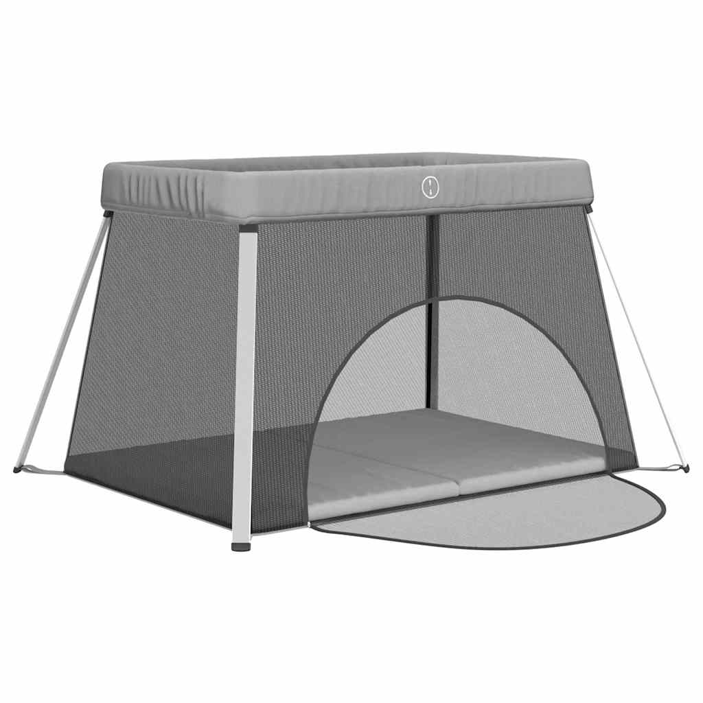 Box per Bambini con Materasso Grigio Chiaro Tessuto di Lino