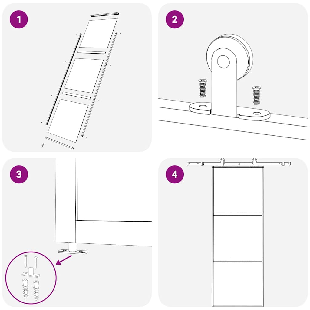 Porta Scorrevole a 3 pannelli in Vetro ESG e Alluminio 76x205 cm Nera