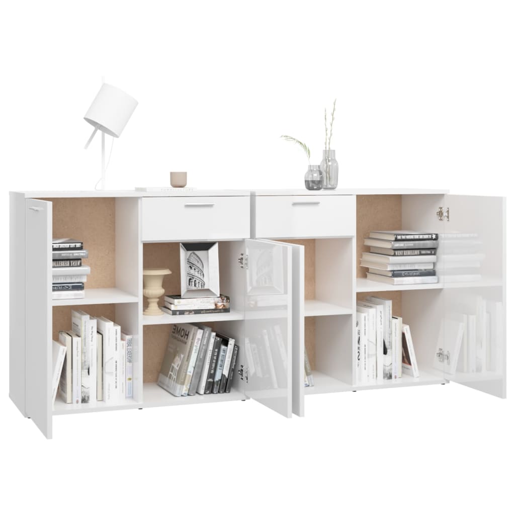 Credenza Bianco Lucido 160x36x75 cm in Legno Multistrato