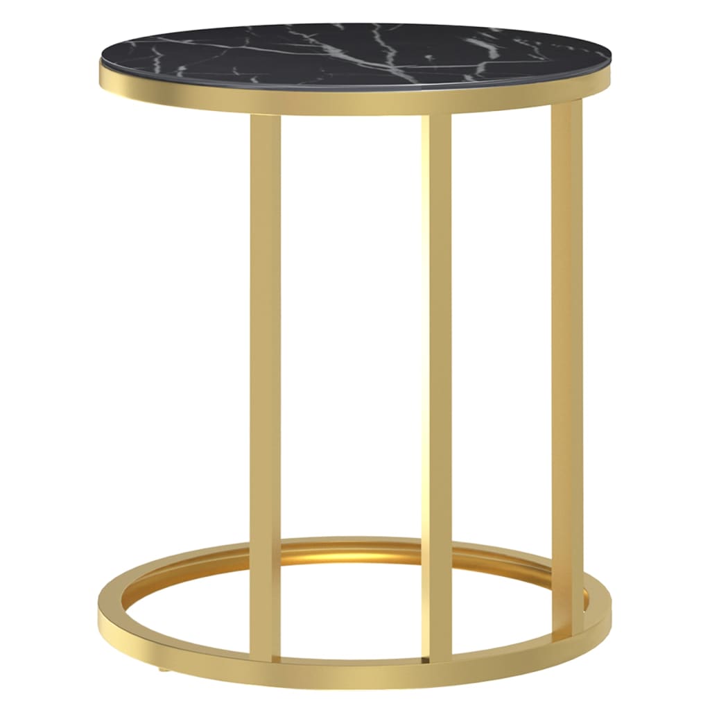 Tavolino Oro e Marmo Nero 45 cm in Vetro Temperato