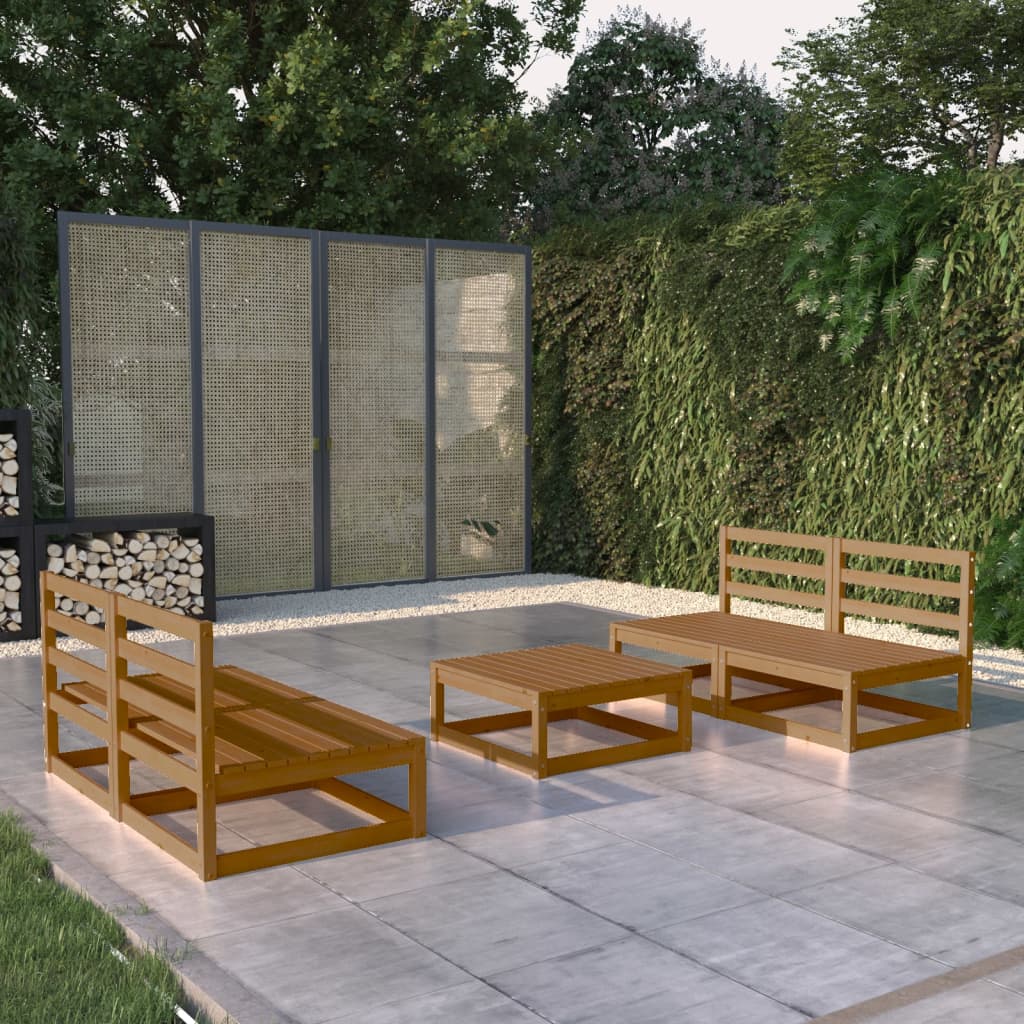 Set Salotto da Giardino 5pz Marrone Ambra Legno Massello Pino