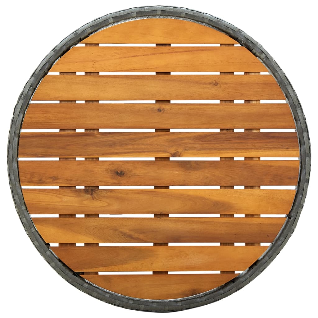 Tavolino da Tè Grigio 60 cm in Polyrattan e Massello di Acacia