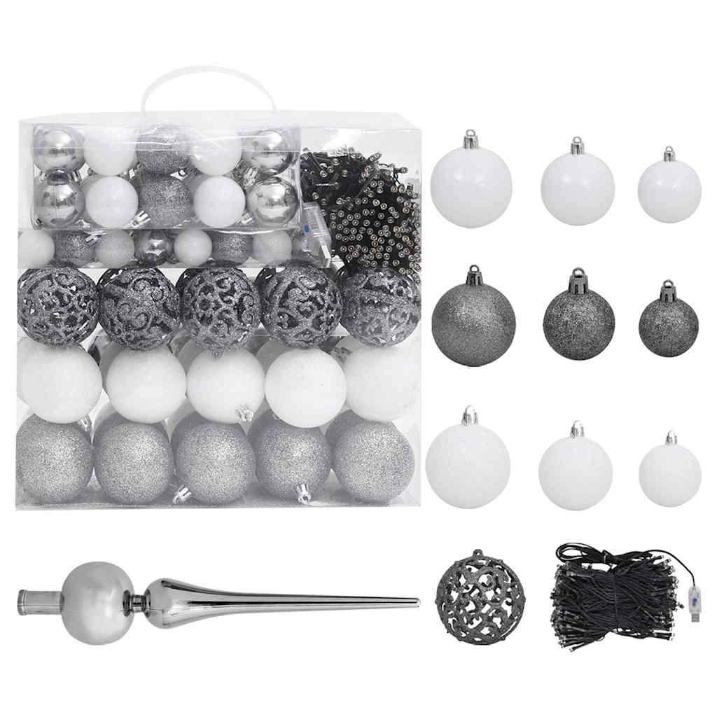 Albero di Natale Preilluminato con Palline Argento 210 cm PET