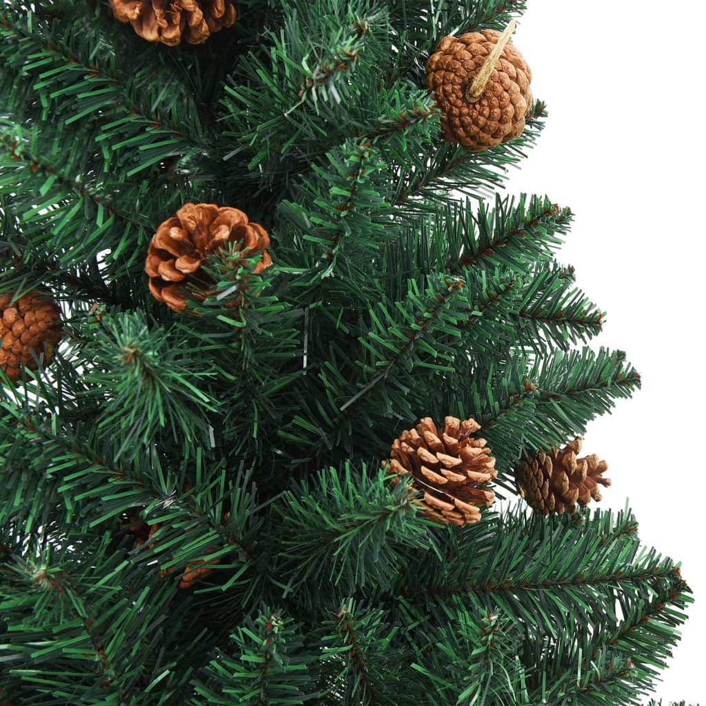 Albero di Natale Sottile con Legno Vero e Pigne Verde 180 cm