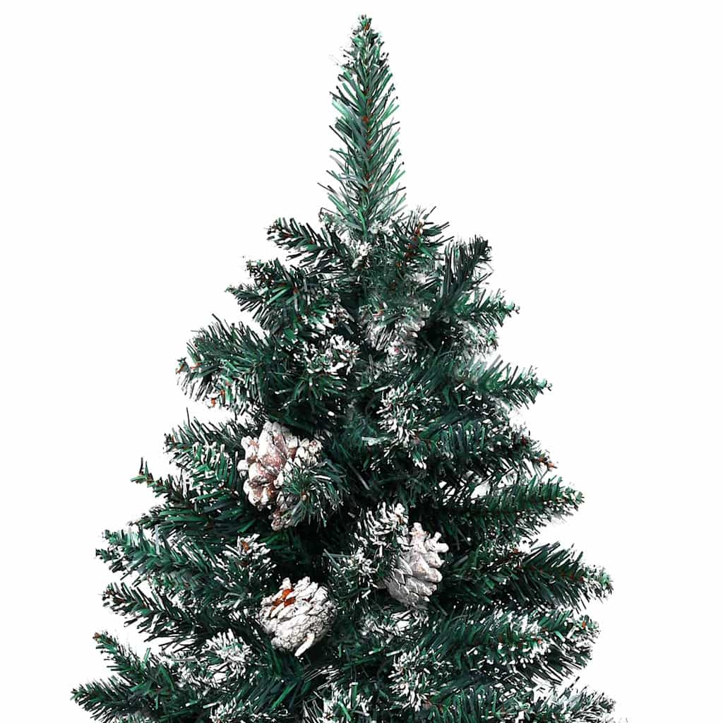 Albero di Natale Sottile Preilluminato con Palline Verde 180 cm