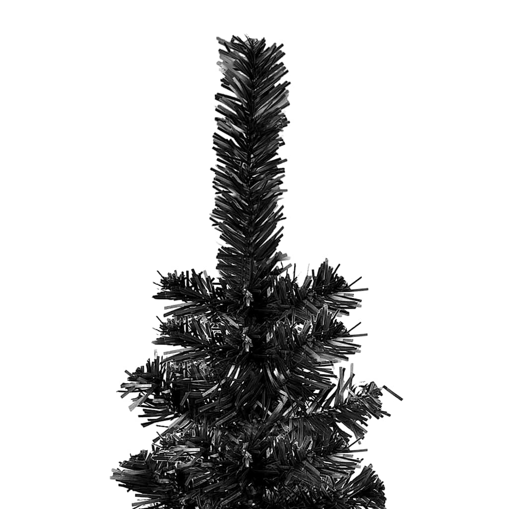Albero di Natale Sottile Preiluminato con Palline Nero 210 cm