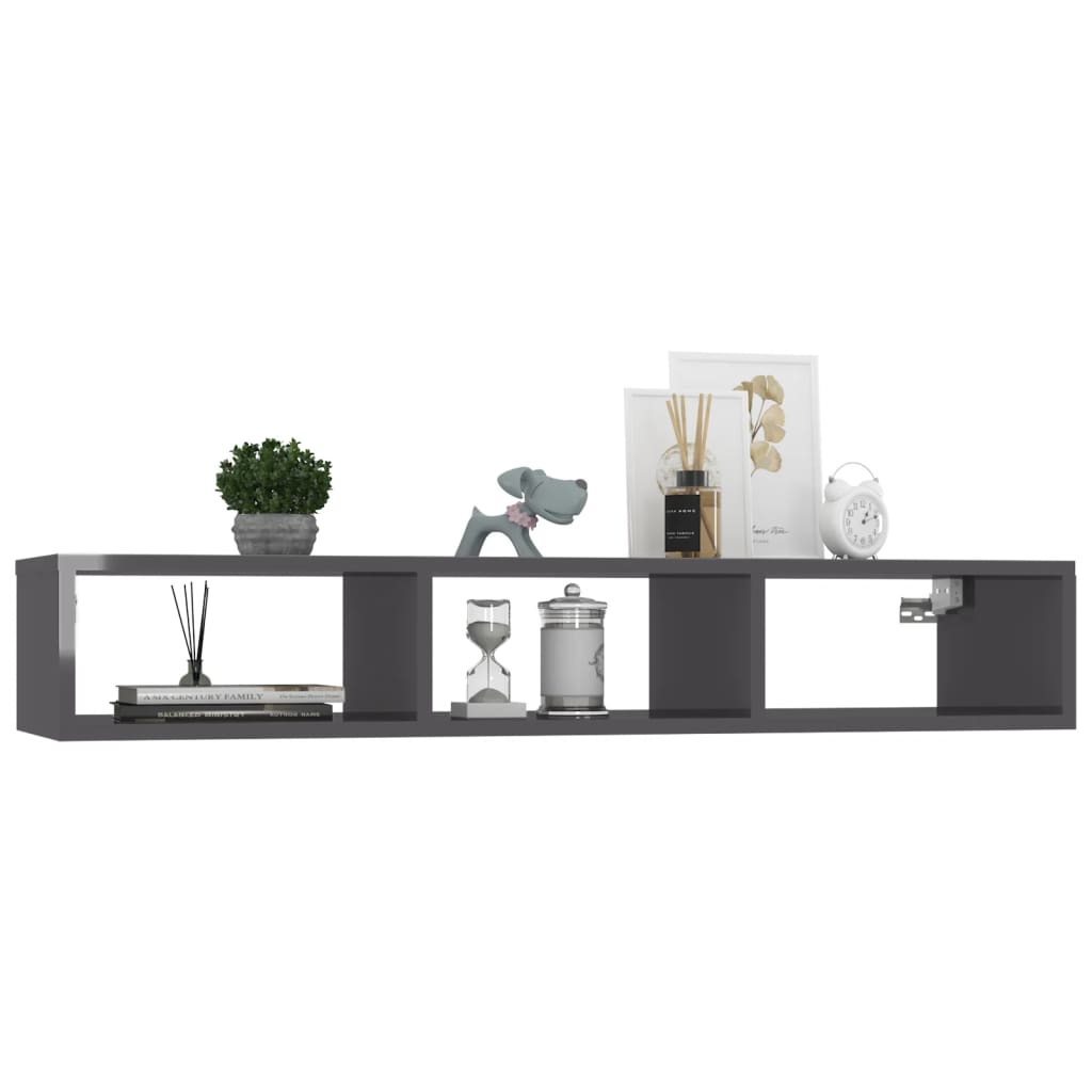 Scaffale a Parete Grigio Lucido 102x30x17 cm Legno Multistrato