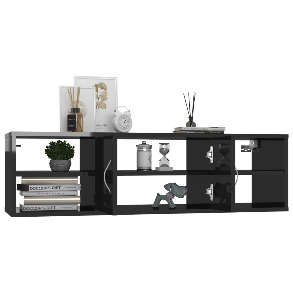 Scaffale a Parete Nero Lucido 102x30x29 cm in Legno Multistrato