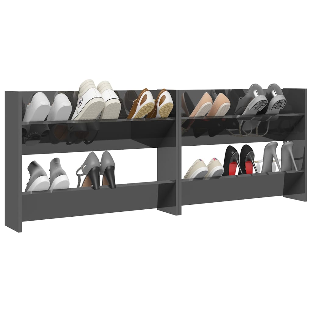 Scarpiere a Muro 2pz Grigio Lucido 80x18x60cm Legno Multistrato