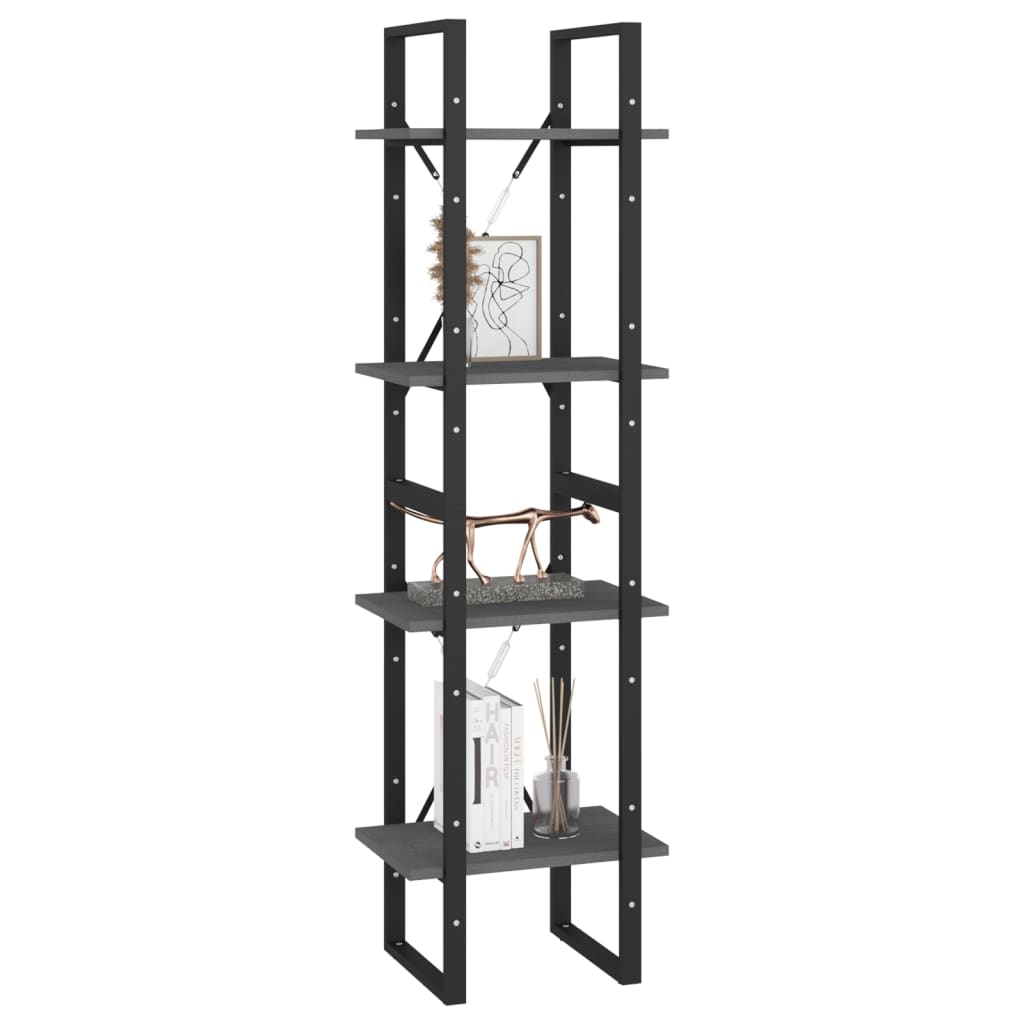 Libreria a 4 Ripiani Grigia 40x30x140 cm in Massello di Pino