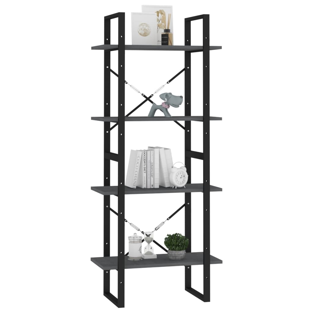 Libreria a 4 Ripiani Grigia 60x30x140 cm in Massello di Pino