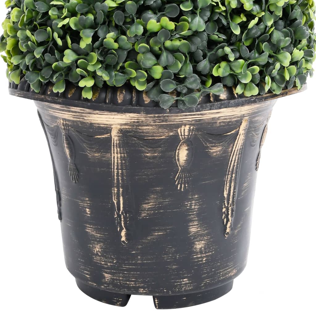 Pianta di Bosso Artificiale a Spirale con Vaso Verde 59 cm