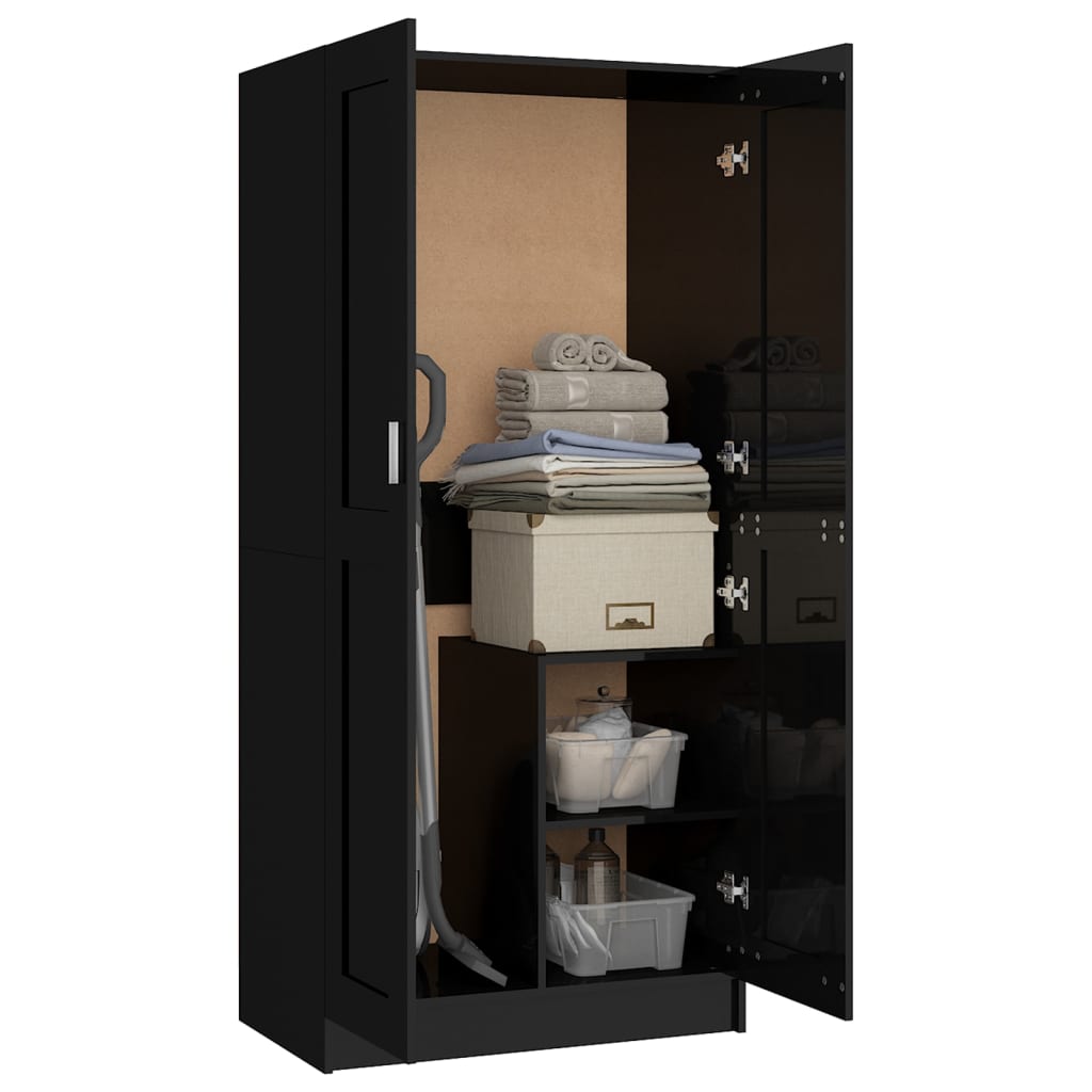 Armadio Nero Lucido 82,5x51,5x180 cm in Legno Multistrato