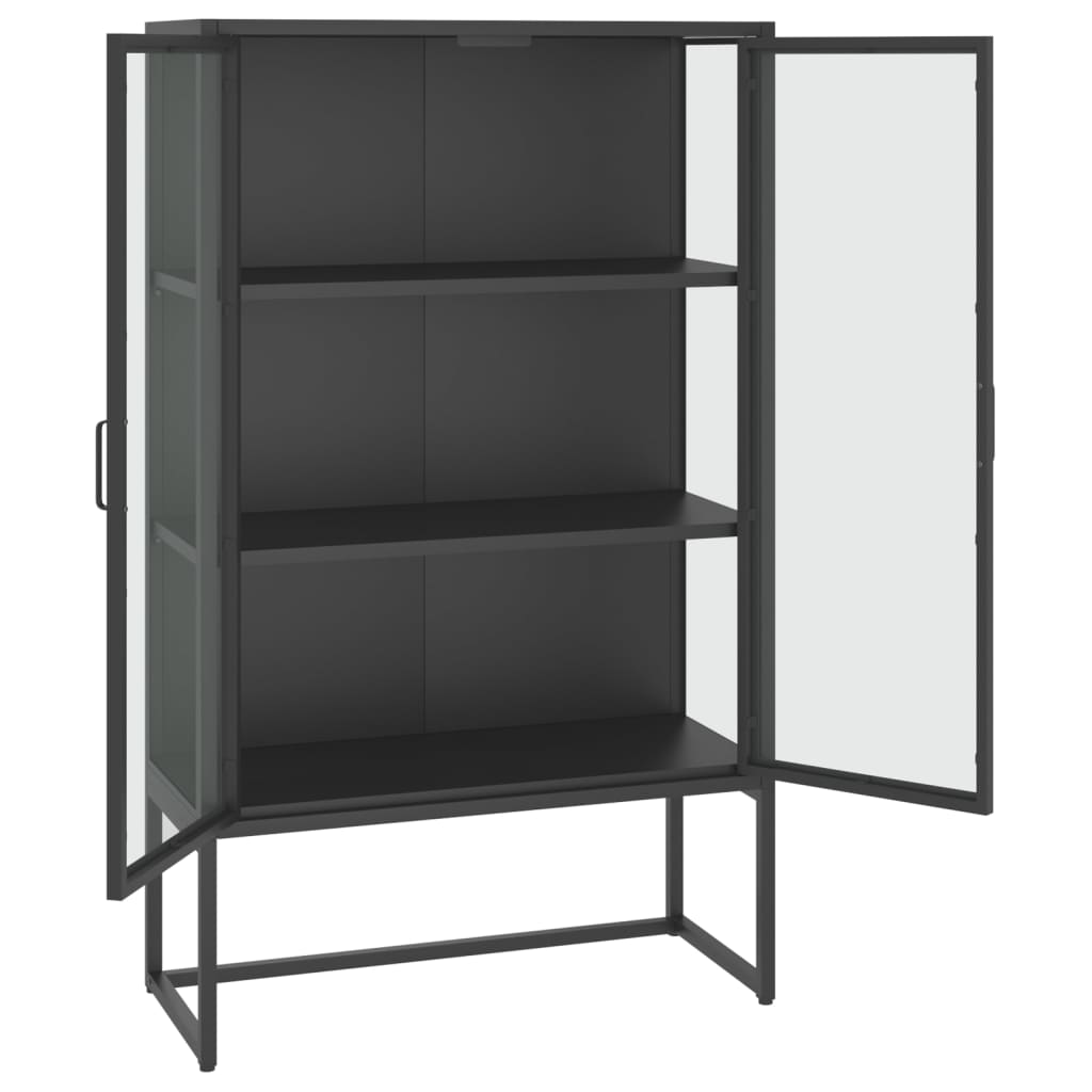 Credenza Alta Antracite 80x35x135 cm Acciaio e Vetro Temperato