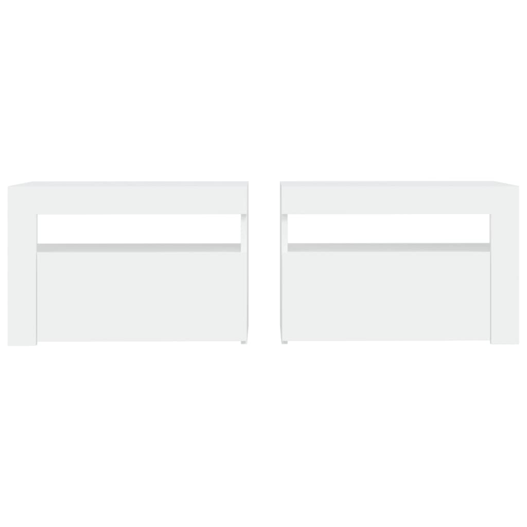 Comodini 2 pz con LED Bianchi 60x35x40 cm