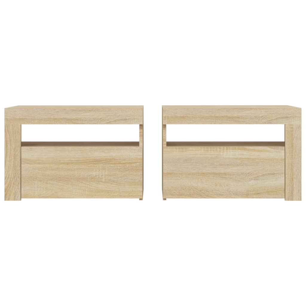 Comodini 2 pz con Luci LED Rovere Sonoma 60x35x40 cm