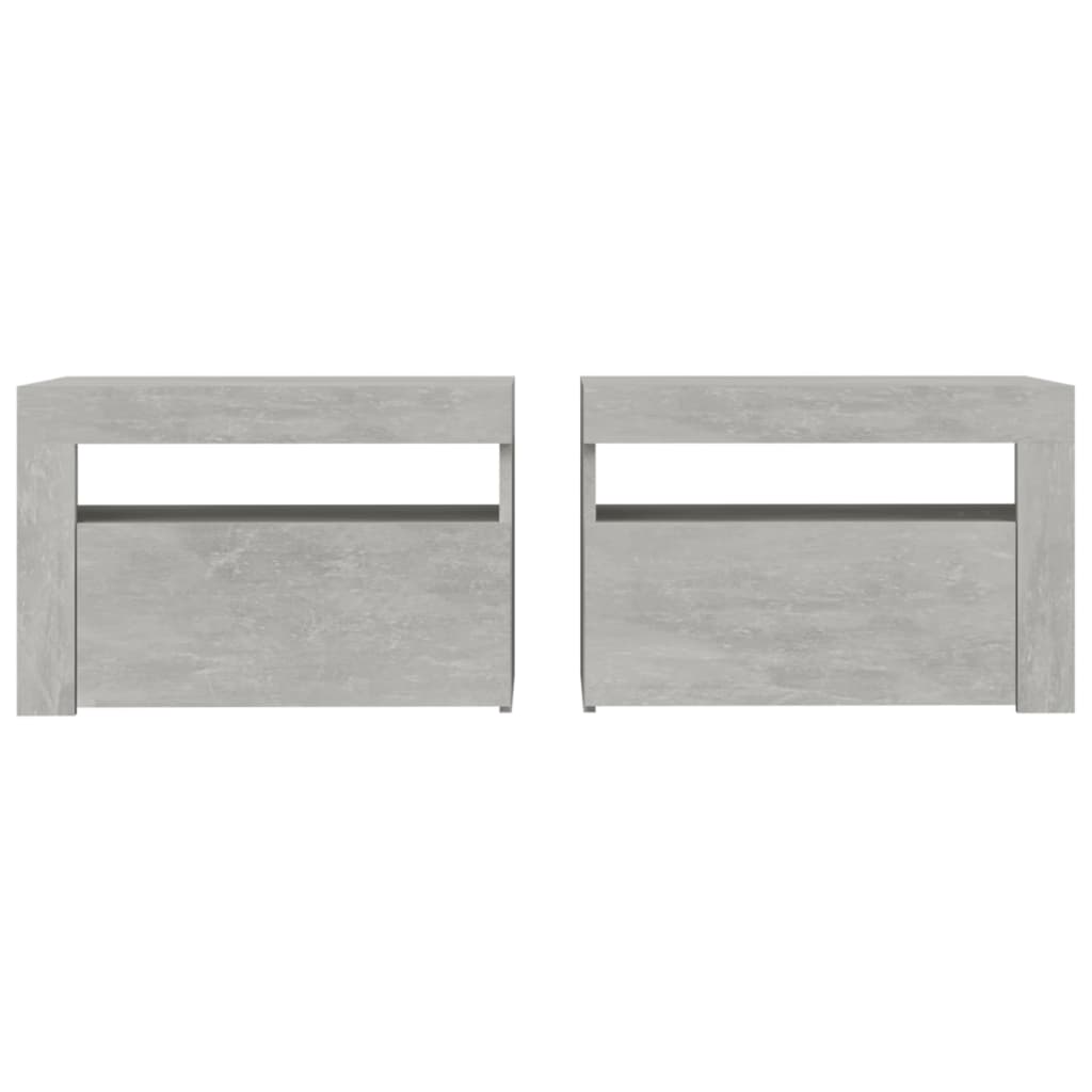 Comodini 2 pz con Luci a LED Grigio Cemento 60x35x40 cm
