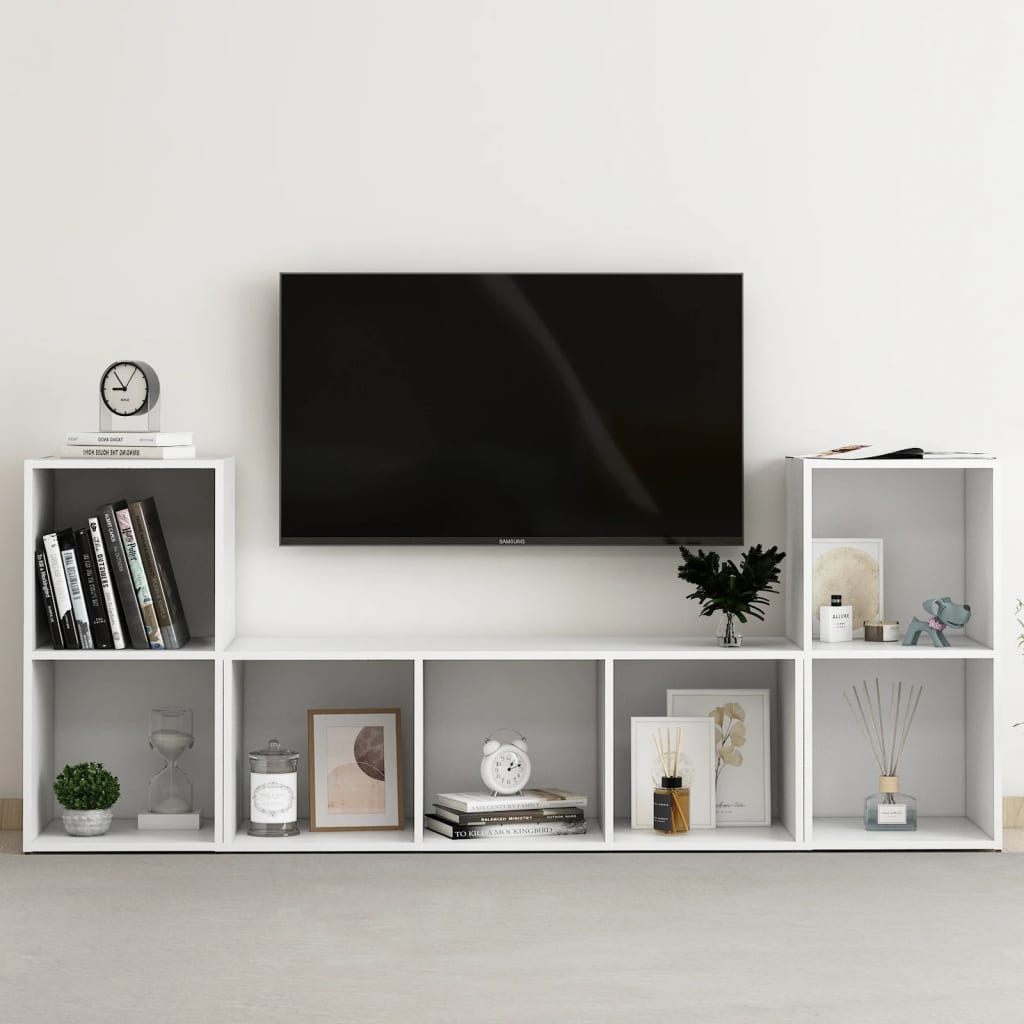 Set Mobili Porta TV 3 pz Bianco in Legno Multistrato