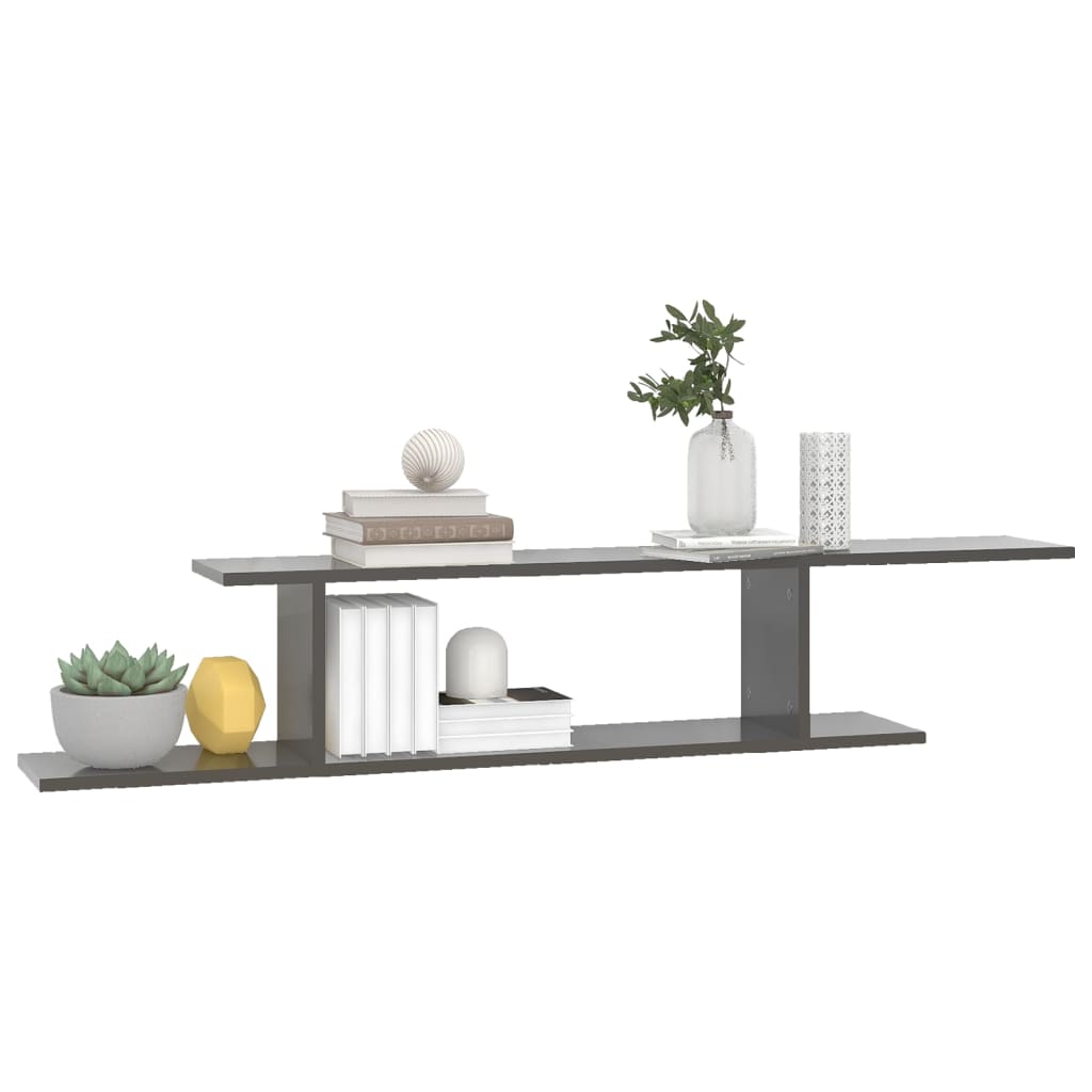Scaffale TV Parete Grigio Lucido 125x18x23 cm Legno Multistrato