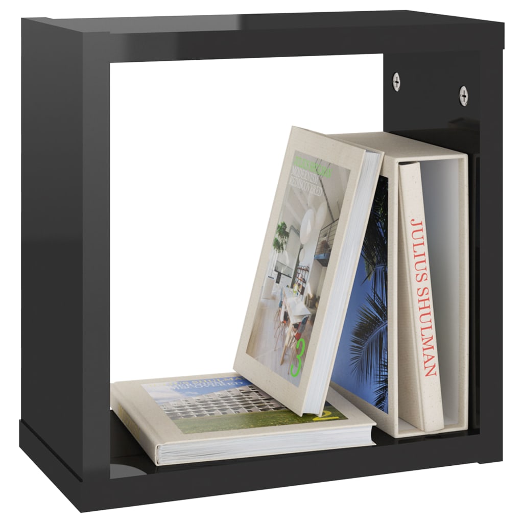 Mensole Parete a Cubo 4 pz Nero Lucido 30x15x30 cm