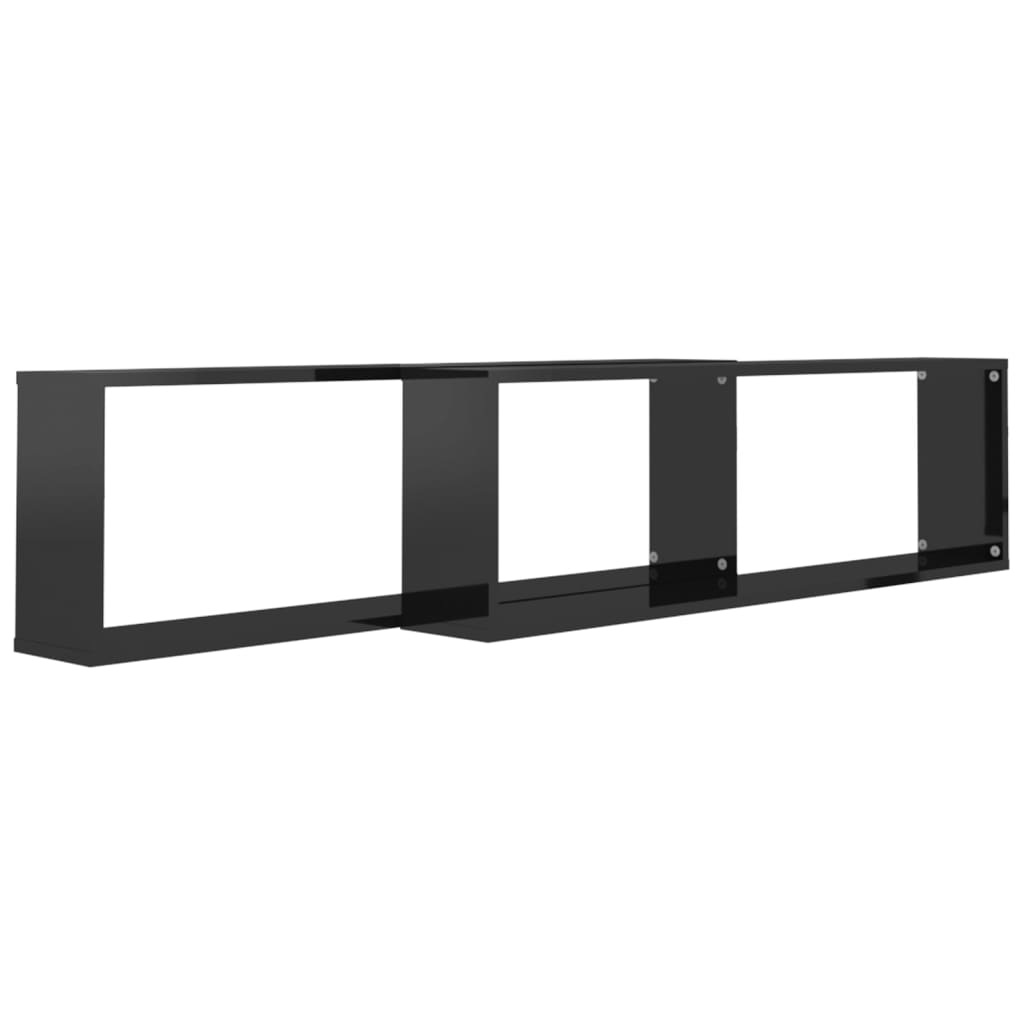 Mensole Parete a Cubo 2 pz Nero Lucido 100x15x30 cm Multistrato